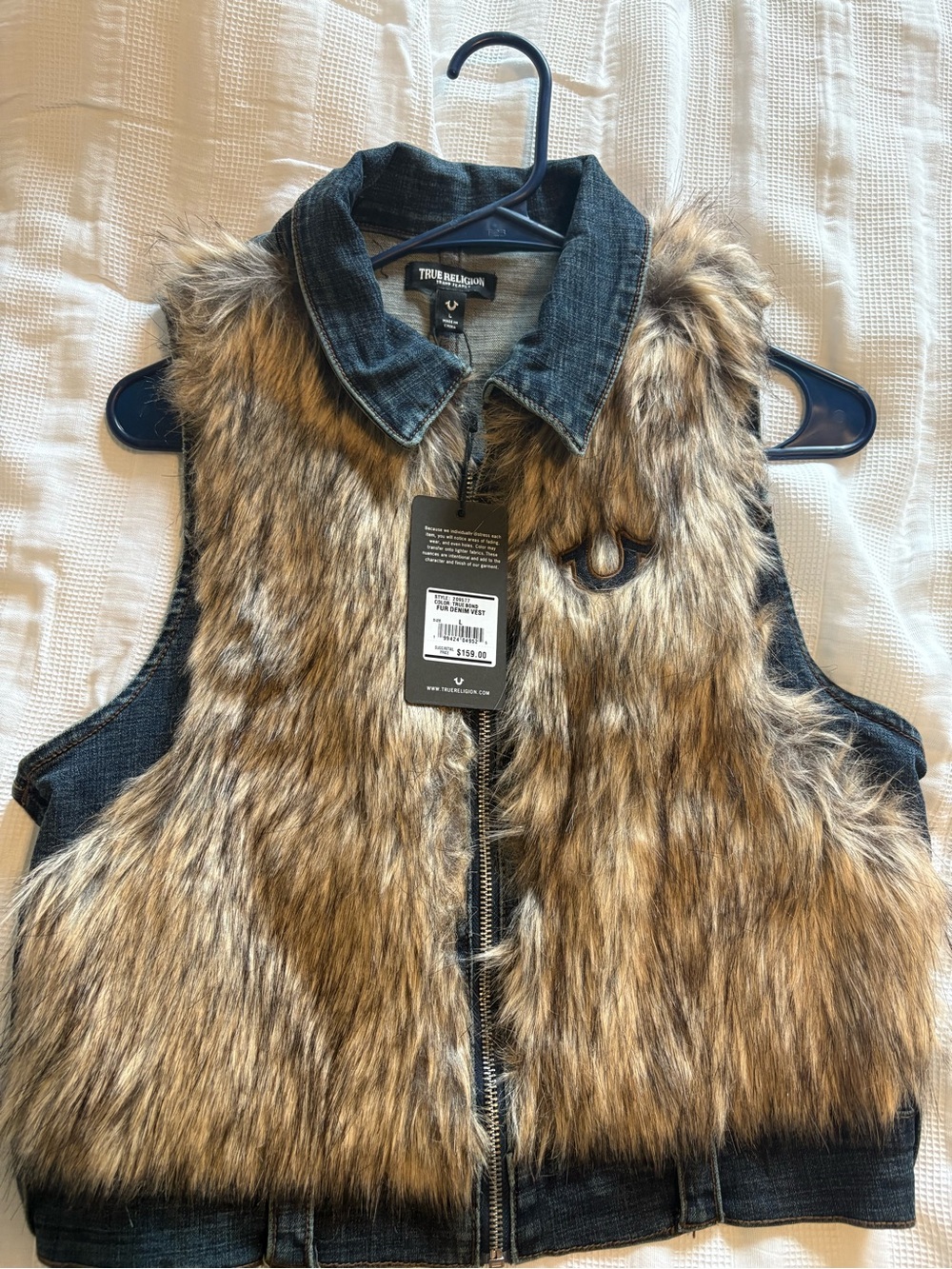 True Religion Brown Faux Fur and Denim Vest